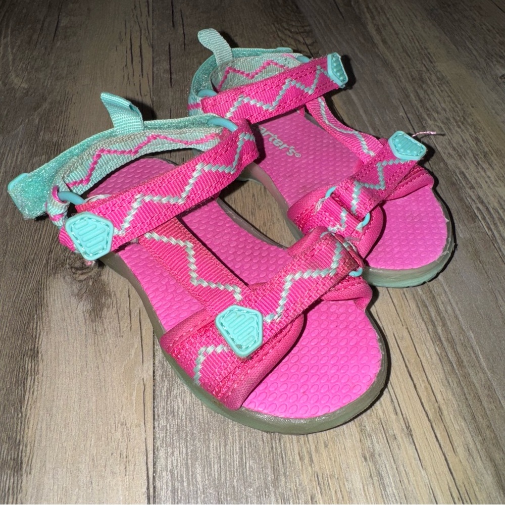 🎀3/$23🎀 Carter's Vibrant Pink and Aqua Kids Sandals - Picture 7 of 13